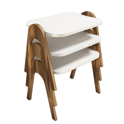 Image de Skye Decor, Paris - Noyer, Blanc, Tables d'appoint, Ensemble de tables (3 pièces), Noyer, 48,6 x 42 x 35,5 cm