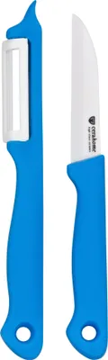 Produktbild von GRÄWE Keramik Messerset Cerahome 2-teilig | Messer (7,5 cm) & Schäler (18 cm) | Zirkonia-Klinge & Kunststoffgriff | hygienisch, geschmacksneutral & leicht | Blau