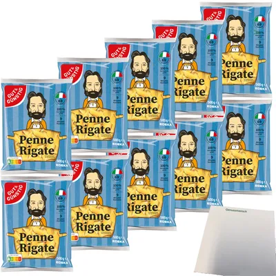 Produktbild von Gut & Günstig Nudeln Penne Rigate Pasta aus Italien 10er Pack (10x500g Beutel) + usy Block