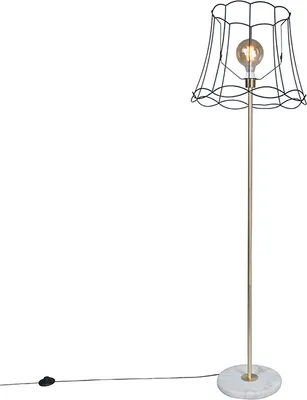 Produktbild von Retro Stehleuchte Messing mit Granny Schirm Schwarz 45 cm Kaso