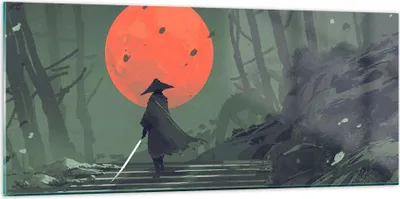 Produktbild von Bilder auf glas - Krieger Schwert - 120x50cm - Glasbilder - Wandbilder - Kunstdruck - zum Aufhängen bereit - Wanddekoration aus Glas - Glas Bilder - Wandbild auf Glas - Einteilig - GAB120x50-3878