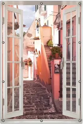 Produktbild von Wallario Outdoor-Poster für Garten oder Balkon 100 x 150 cm: Südländische Gasse- Italien bei Sonnenschein
