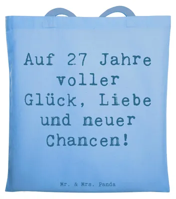 Produktbild von Mr. & Mrs. Panda Jutebeutel Spruch 27. Geburtstag - Sky Blue - Geschenk, Happy Birthday, Geburtstagsfeier, Laptoptasche, Inspiration, Tote Bag, Geburtstagserlebnis, Alter