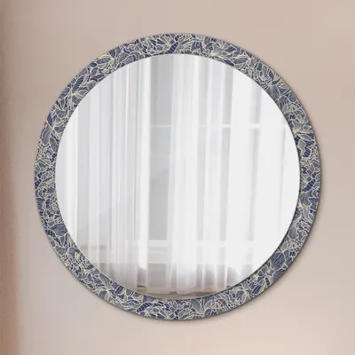 Produktbild von Spiegel Rund mit Aufdruck - Wandspiegel Design Wandmontage – Badspiegel - Rundspiegel - Blumen - Rund: Ø100cm