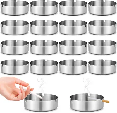 Imagen del producto de Cenicero de acero inoxidable, diámetro 8 cm, juego de 16 unidades, ideal para jardín y terraza