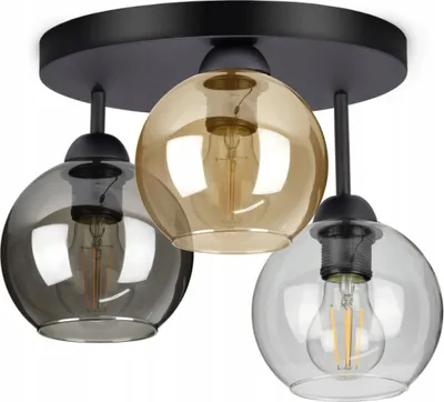Produktbild von Plafond, Deckenleuchte mit 3 Lichtquellen, Glasschirme in schwarz, transparent, gold, honig, 3x E27