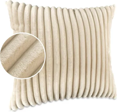Produktbild von Dekokissen LILLI BIG CORD Velour mit Reißverschluss 40x40cm Einfarbig UNI Creme Sofakissen pflegeleicht