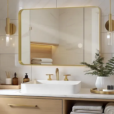 Immagine prodotto di Specchio da parete, 75 x 100 cm, finitura oro, alluminio opaco, stile moderno