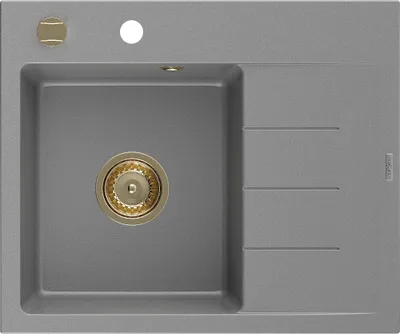 Produktbild von Mexen Ben Granitspüle 1-Becken mit linker Abtropffläche 600 x 500 mm, grau, goldener Siphon - 6522605000-71-G