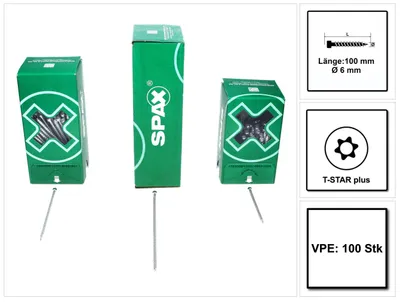Obrázok produktu pre SPAX IN.FORCE skrutka 6,0 x 100 mm 100 ks ( 1211010601005 ) Torx T-STAR Plus T30 plne závitová hlava valca WIROX 4CUT vŕtací hrot