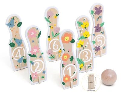Produktbild von Classic World Houten Bowlingset Bloemen, 14dlg,