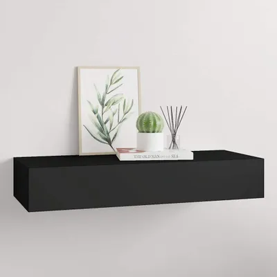 Zdjęcie produktu dla Półka Ścienna Z Szufladą, Czarna, 60 X 23,5 X 10 Cm, Mdf Lumarko!