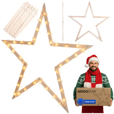 Produktbild von MODO24 2D Weihnachtsstern Holz MODOSTAR Set, Holzstern, Deko Stern,Holz, Faltbar, Outdoor Garten Wetterfest, 189 cm, Natur Imp, GWZ