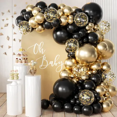 Produktbild von Luftballons Schwarz Gold 113 Stück mit Konfetti für Geburtstagsdeko, Hochzeit, Party