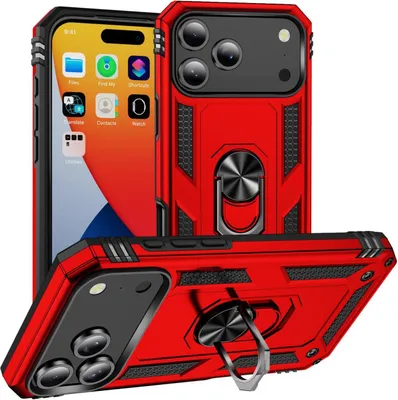 Produktbild von Mobigear Armor Ring iPhone 17 Pro Max Hülle Hardcase Backcover Stoßfest mit Ringhalter - Rot