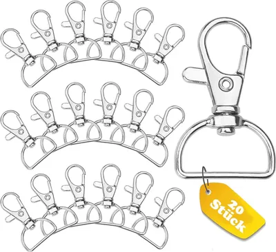 Produktbild von 20 Stück Schlüsselanhänger Karabiner, Schlüsselanhänger Clip Haken mit D-Ring Schlüsselringe Edelstahl für Makramee Zubehör und DIY Handwerk (Innenbreite 20 mm)