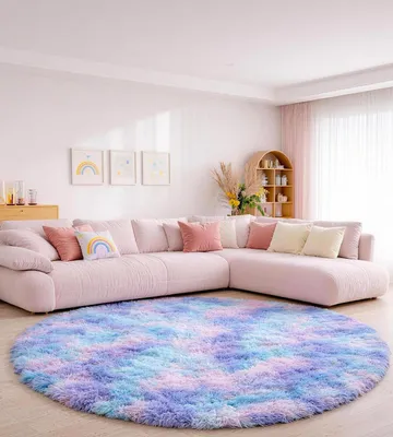 Productafbeelding van Solidchoice - Ronde Fluffy Vloerkleed voor Woonkamer en Slaapkamer, 150 cm