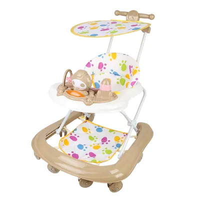Produktbild von 4 in1 Baby Lauflernhilfe, Lauflernwagen Klappbar mit Musik und Sonnenschirm,Abnehmbare Trampolinmatte,Gehfrei Babywalker ab 6 Monate Braun