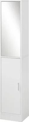 Produktbild von Badezimmerschrank - Hochschrank mit Spiegel - 2 Türen - Verstellbare Einlegeböden - Freistehend - Ohne Beleuchtung - 32x28x162 cm - Weiß
