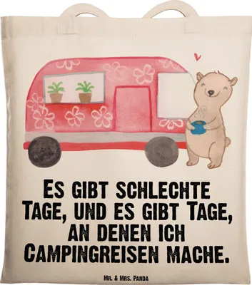 Produktbild von Mr. & Mrs. Panda Shopping Tasche Bär Camper - Transparent - Geschenk, Uni, Wohnmobil, Campingplatz, einkaufsshopper, Roadtrip, Tote Bag, Urlaub, Beutel, Zelten
