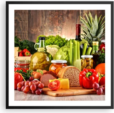 Produktbild von Gerahmtes Poster - Schwarzer Rahmen - Lebensmittel Gemüse Brokkoli Fleisch - 60x60 cm - Wand Bild - Wanddeko - Wandbilder - Wandposter - Bilderrahmen - Bilder - Kunstdruck - Wandbild - P2BAC60x60-3182