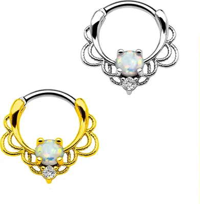Produktbild von Karisma Titan G23 Septum Clicker Segment Ring Nasenring Nasenpiercing Opal Weiss und Zirkonia - 1,2x8mm tsc-h016 - Gold