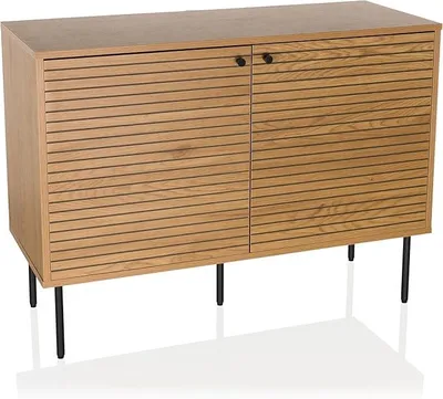 Image de Buffet à 2 portes en chêne LINNO S, dimensions 100x40x74 cm. Commode de style industriel avec étagères réglables