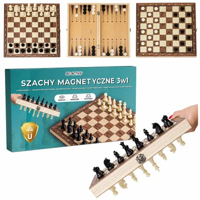 Image de Jeu d'échecs 3 en 1 Jeu d'échecs magnétique en bois 34 cm pour 2 personnes pour enfants et adultes