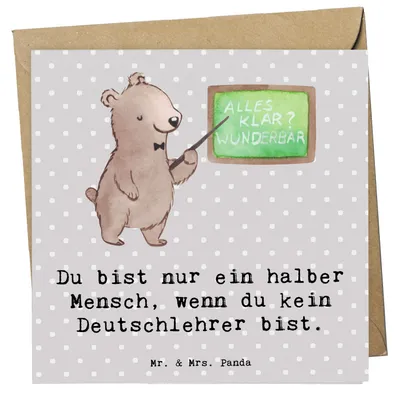 Produktbild von Mr. & Mrs. Panda Klappkarte Deutschlehrer Herz - Grau Pastell - Geschenk, faltkarte, Grundschule, doppelkarte, Glückwunschkarte, Grußkarte, Witzig, anlasskarte, Spruch