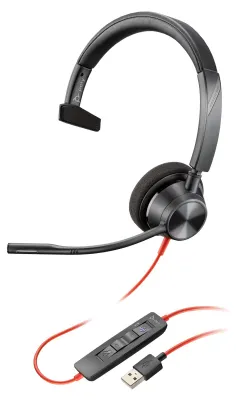 Imagen del producto de Auriculares HP Poly Blackwire 3310 TAA, con certificación Microsoft Teams, adaptadores USB-C/A, cable, para oficina/centro de llamadas, 102 g, auriculares con micrófono, color