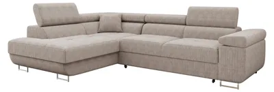 Produktbild von MIRJAN24 Ecksofa Torezio Cord, Stilvoll Eckcouch mit Bettkasten und Schlaffunktion, Einstellbare Kopfstützen, 274x203x70-90 cm (Farbe: Poso 03, Seite: Links)