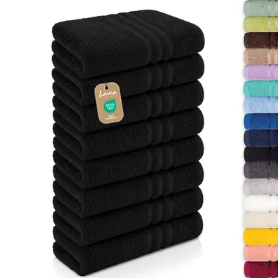 Zdjęcie produktu dla Zestaw 8 ręczników łazienkowych Lavea® 50x100 cm - Elena, 100% bawełna, bardzo chłonne i miękkie, można prać, nadają się do suszenia w suszarce bębnowej, ręcznik frotte - kolor czarny