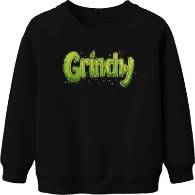 Produktbild von Grinchy Weihnachtsgeschenk Grinch lustig grün Flauschoptik Retro Uni Kinder Sweatshirt Pullover, Schwarz, 152