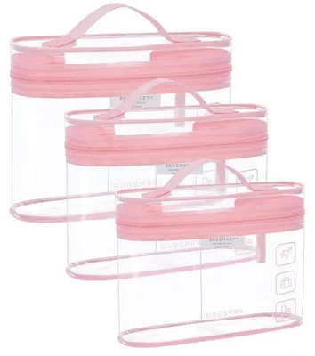 Image de Trousse de toilette de voyage, rose, 1 L, transparente, 3 pièces