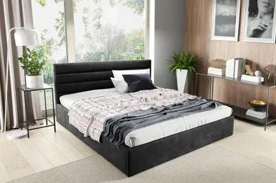 Produktbild von BETTSO Doppelbett Polsterbett Bett mit dekorativ Kopfstütze und Bettkasten BELLA 140 x 200 cm Schwarz