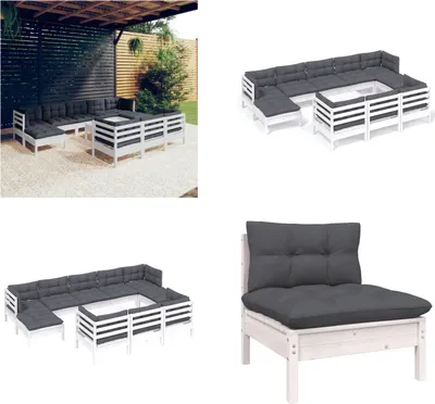 Produktbild von vidaXL 11 tlg. Garten Lounge Set mit Kissen Weiß Kiefer Massivholz - Garten-Lounge-Set - Garten-Lounge-Sets - Gartenmöbel-Set - Gartenmöbel-Sets