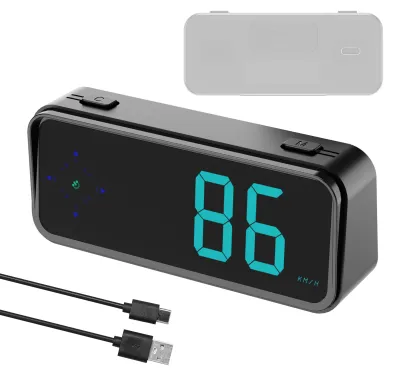 Image de Affichage tête haute pour voiture avec GPS et compteur de vitesse numérique (km/h ou mph au choix), écran LED coloré, horloge numérique, indication du sens de circulation et alarme de vitesse excessive pour voitures, camions, SUV et camping-cars