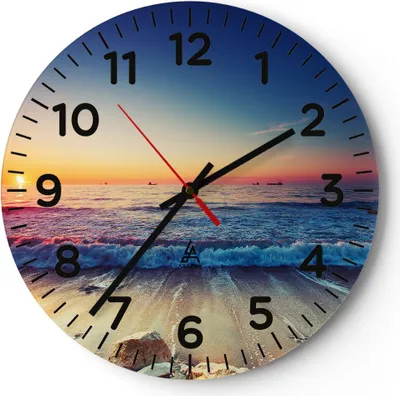 Produktbild von Wanduhr - Rund - Glasuhr - Meer Strand Welle - 30x30cm - Schleichendes Uhrwerk - Lautlos - zum Aufhängen bereit - Dekoration Modern - Wanddekoration aus Glas - C4AR30x30-3613