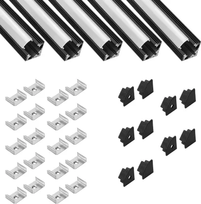 Produktbild von 5x A19 LED Profil 2m - Schwarz inkl. Abdeckung milky, Halter & Endkappen