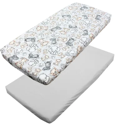 Produktbild von TupTam Baby Spannbettlaken Kinder Spannbetttuch für Babybett Kinderbett 2er Pack, Farbe: Safari / Grau, Größe: 70 x 140 cm