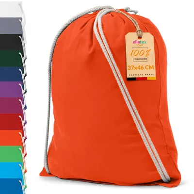 Produktbild von EllaTex Turnbeutel 37x46 cm – Gym Sack aus 100% Baumwolle mit Zugband, in Farbe: Orange