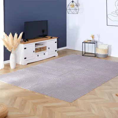 Produktbild von Teppich BOW waschbar 200 x 300 grau mit Shaggy Bogenmuster - Kurzflor rutschfest, schmutz- und wasserabweisend - ideal für Wohnzimmer und Kinderzimmer - strapazierfähig pflegeleicht