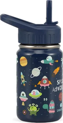 Produktbild von Kinder Trinkflasche Edelstahl 350ml mit Strohhalm Auslaufsicher BPA-frei Jungen Mädchen