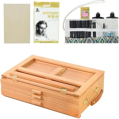 Imagen del producto de Atril de escritorio plegable de 3 compartimentos, ideal para guardar, cajas para pinturas, estante, set de pizarra y caja de pinturas (set de atril)