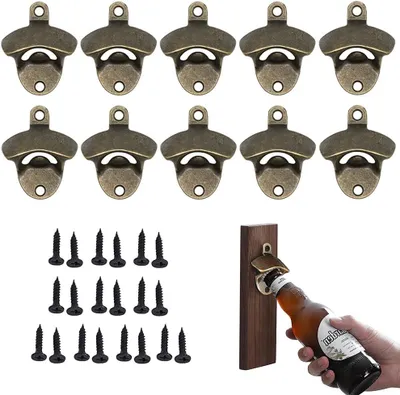 Imagen del producto de Abrebotellas de pared, abridores de botellas para pared, abridores de botellas de cerveza para pared, montaje en pared con tornillos, ideales para bares, restaurantes, cocinas (bronce) - Juego de 10 unidades