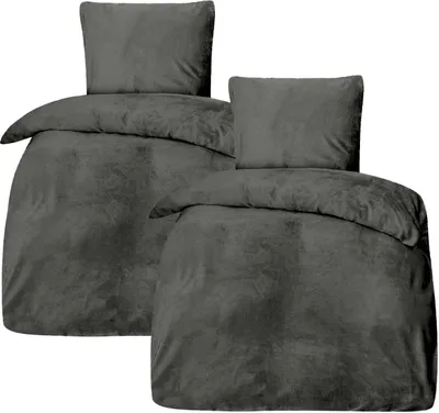 Produktbild von Bettwäsche Winter Plüsch Samt Touch Fleece Uni  135x200 80x80: 4tlg. / Silber