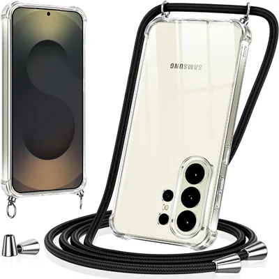 Image de Lanière pour Samsung Galaxy S25 Plus : étui à porter en bandoulière, étui de protection avec cordon, étui pour téléphone portable, lanière noire