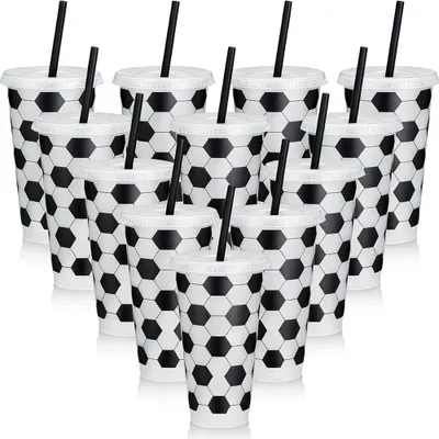 Fußballbecher-Set 12er 710 ml mit Deckel & Strohhalm, BPA-frei