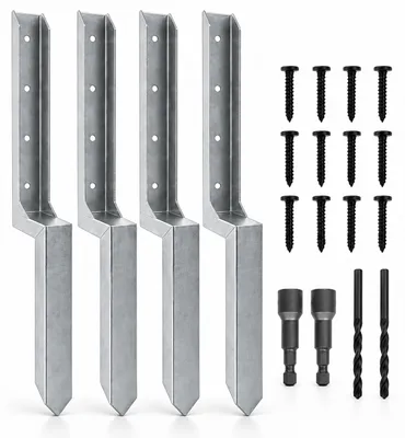 Obrázek produktu pro Sada pro opravu sloupů plotu Relaxdays, 4 kusy, délka 85,4 cm, kotvy pro nakloněné sloupky, ocel, podpěra sloupků, stříbrná barva, Obrázek vytvořený pomocí AI
