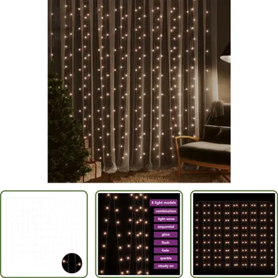 Obrázok produktu pre The Living Store Svetelný záves LED 3x3 m 300 LED teplá biela 8 funkcií